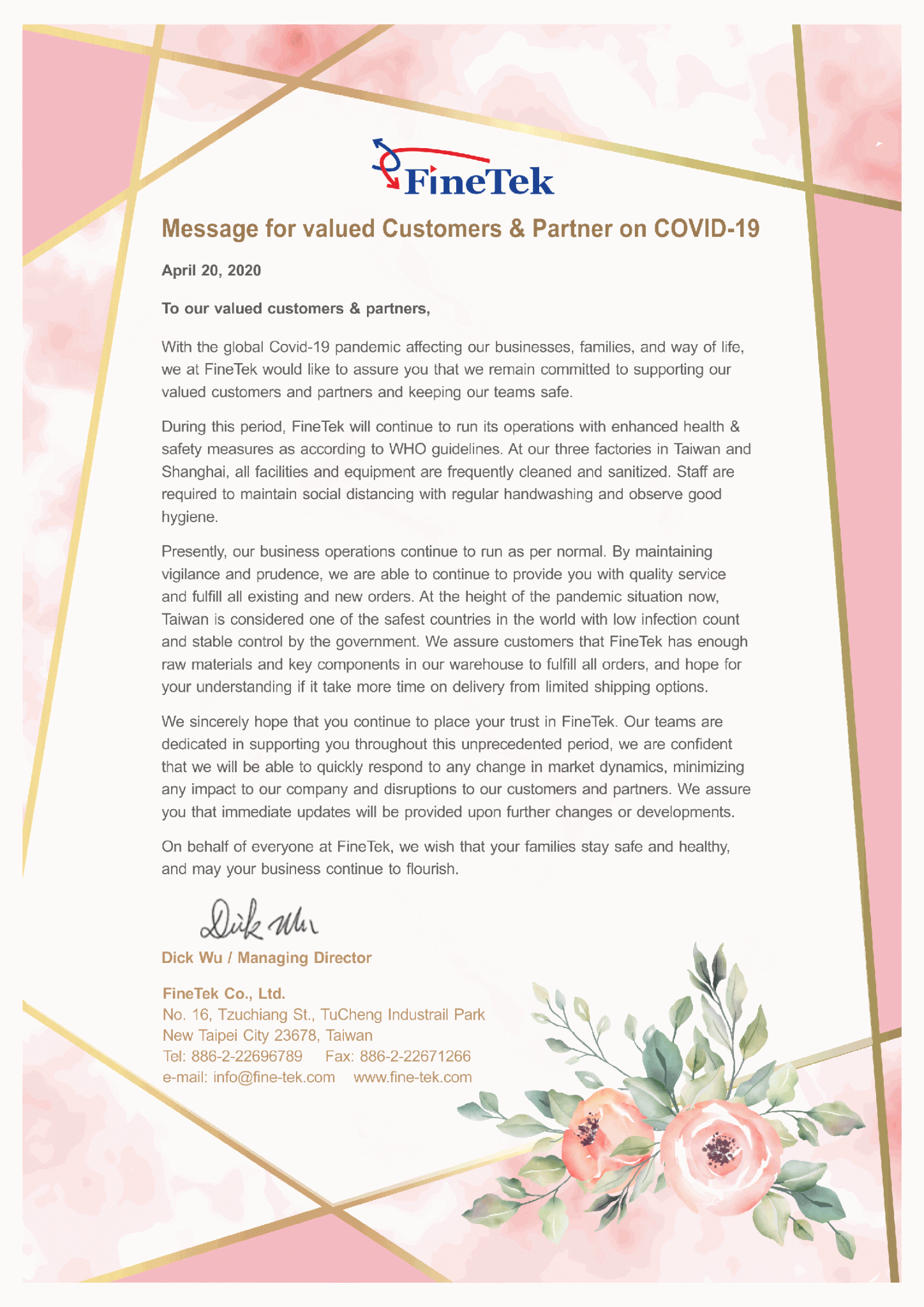 Message for valued Customers & Partner on COVID-19